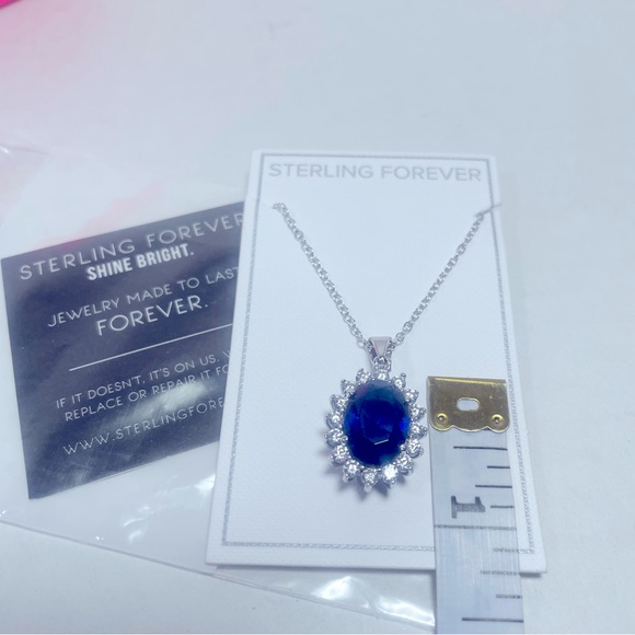 BNWT STERLING FOREVER LAB CREATED SAPPHIRE & CZ DIANA NECKLACE 16”-18” - Picture 8 of 14